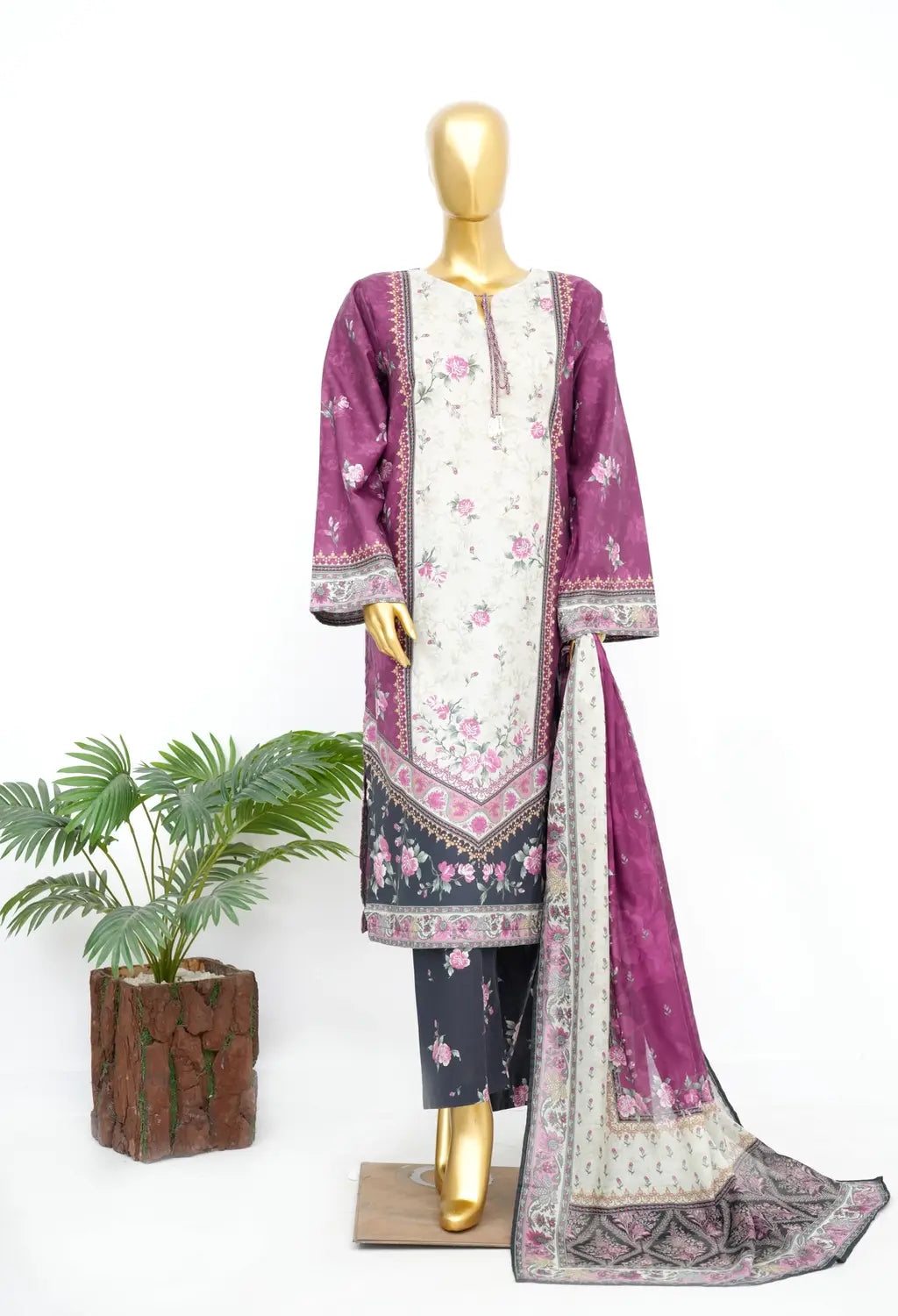 Binsaeed Printed Three piece LSM 0374