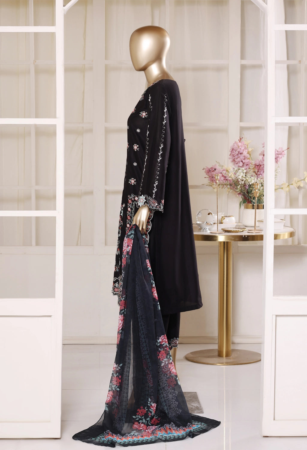 Binsaeed Plain Cotton 3 Piece Embroidered D2565