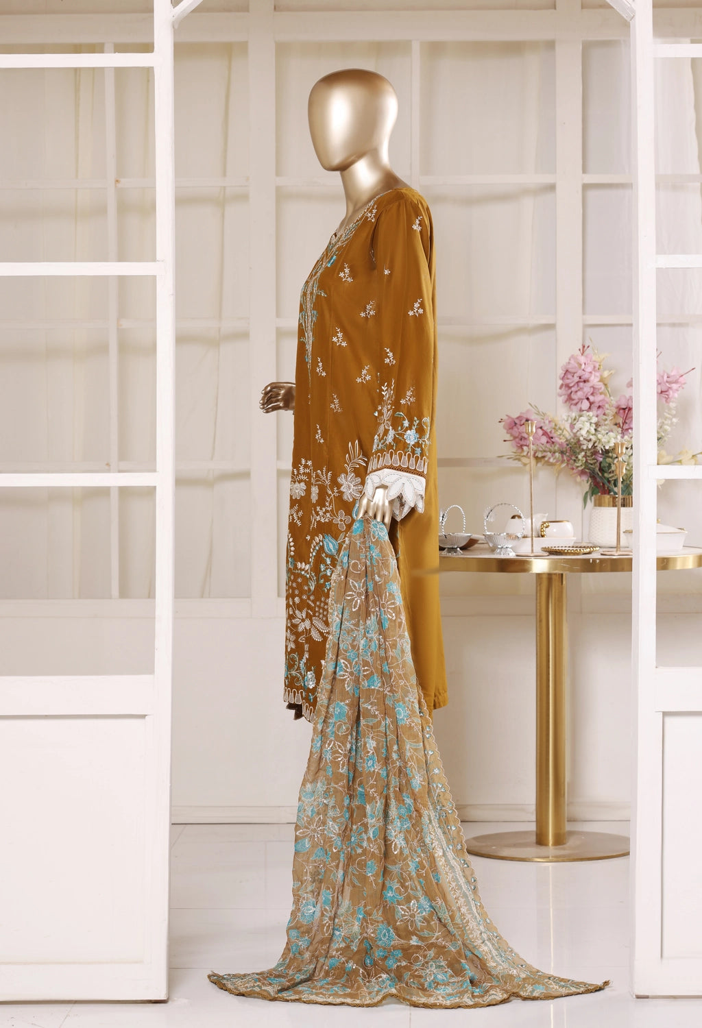 Binsaeed Plain Cotton 3 Piece Embroidered D2570