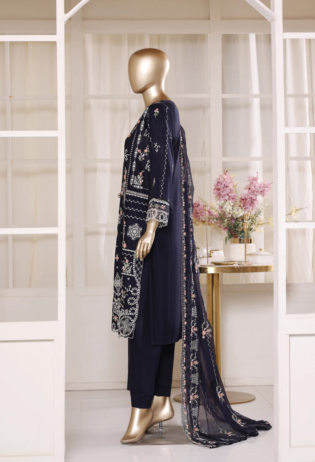 Binsaeed Plain Cotton 3 Piece Embroidered D2507