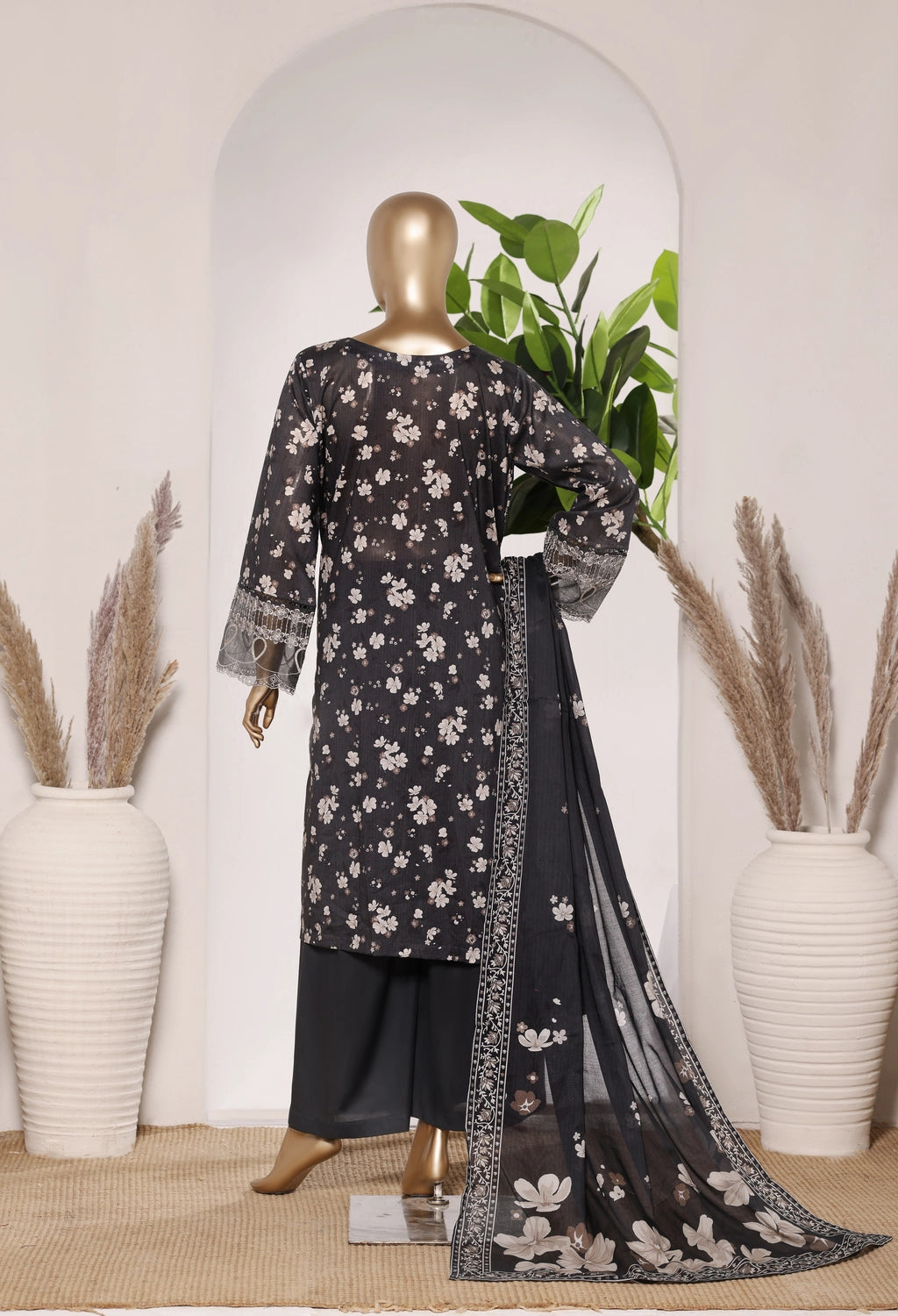 Bin Saeed Short Embroidered Shirt With Bellbottom Trouser Three Piece D7