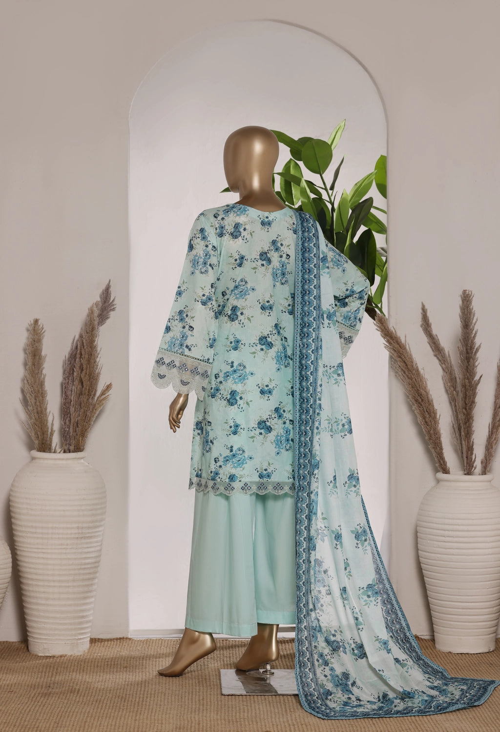 Bin Saeed Short Embroidered Shirt With Bellbottom Trouser Three Piece D5