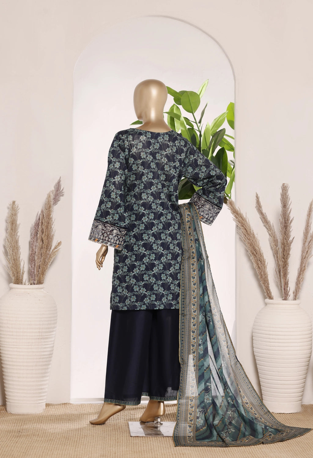 Bin Saeed Short Embroidered Shirt With Bellbottom Trouser Three Piece D6