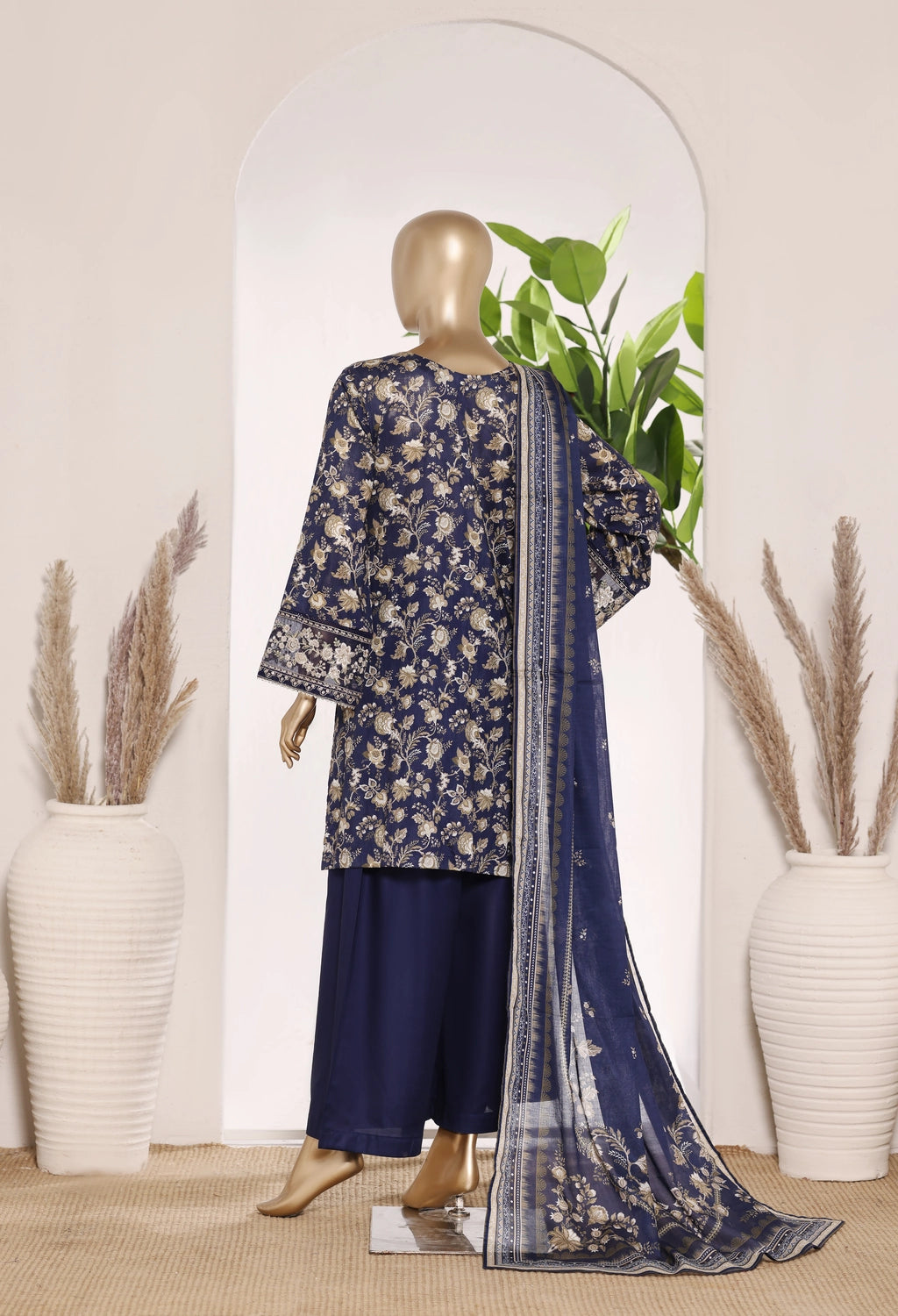 Bin Saeed Short Embroidered Shirt With Bellbottom Trouser Three Piece D8