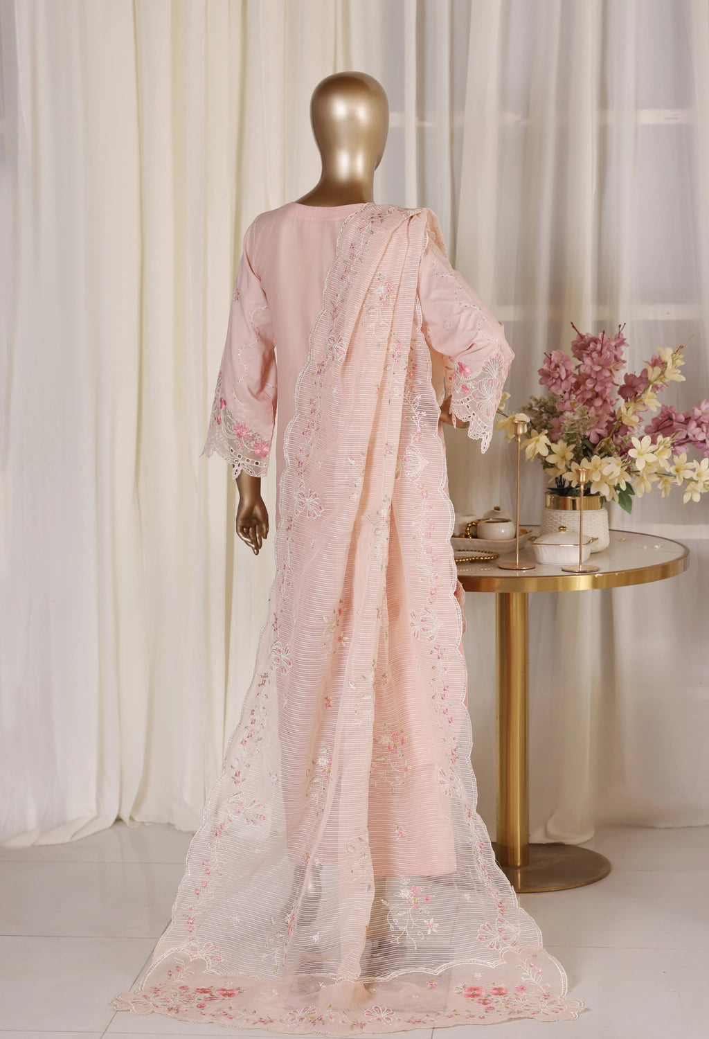 Binsaeed Plain Cotton 3 Piece Embroidered D2514