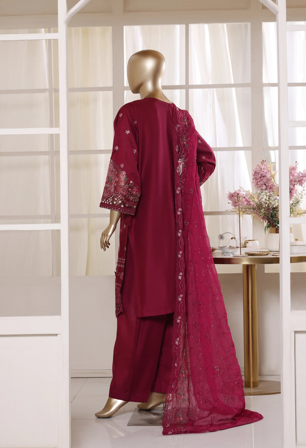 Binsaeed Plain Cotton 3 Piece Embroidered D2547