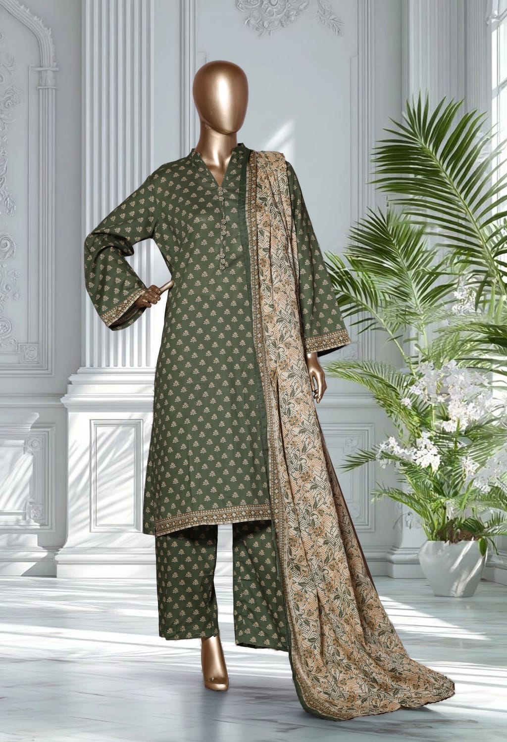 Binsaeed Lawn Printed 3pc (LSM128)