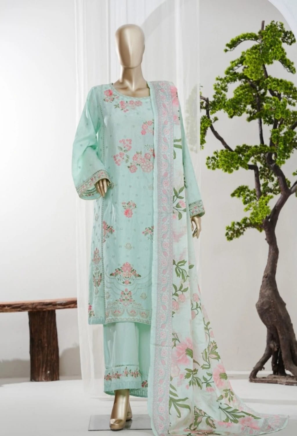 Binsaeed Jacquard Green 3pc Embroidered D6