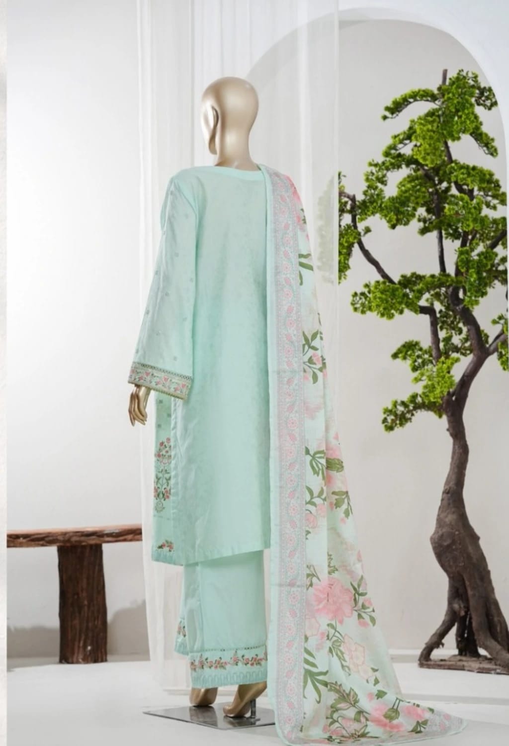 Binsaeed Jacquard Green 3pc Embroidered D6