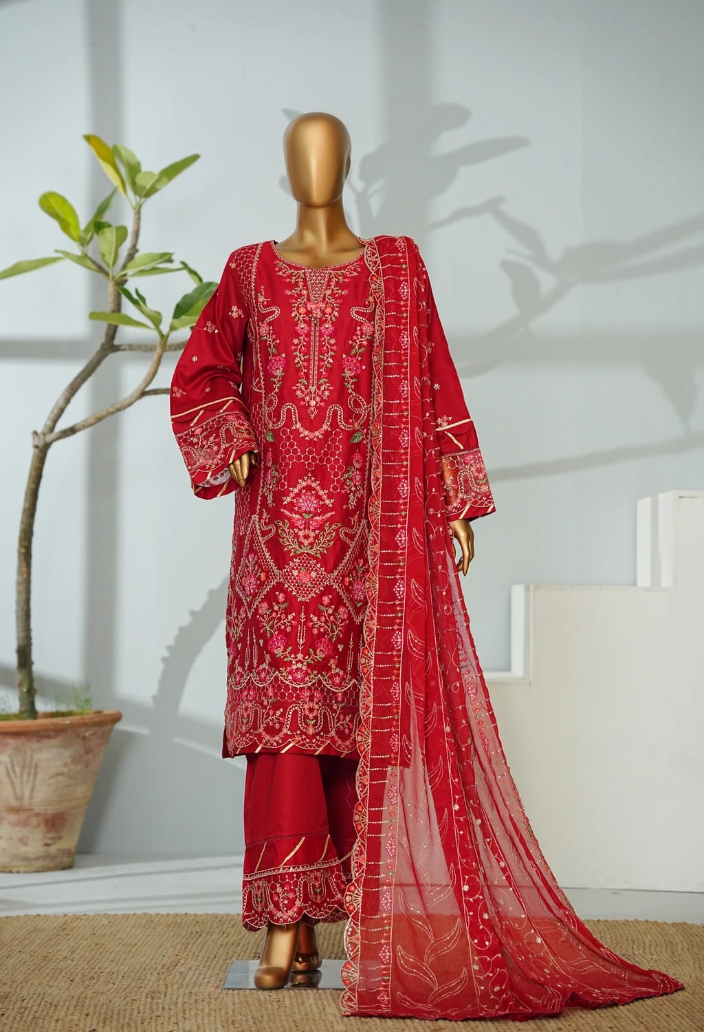 Bin saeed Stithed Plain Cotton 3pc (D2516-A)