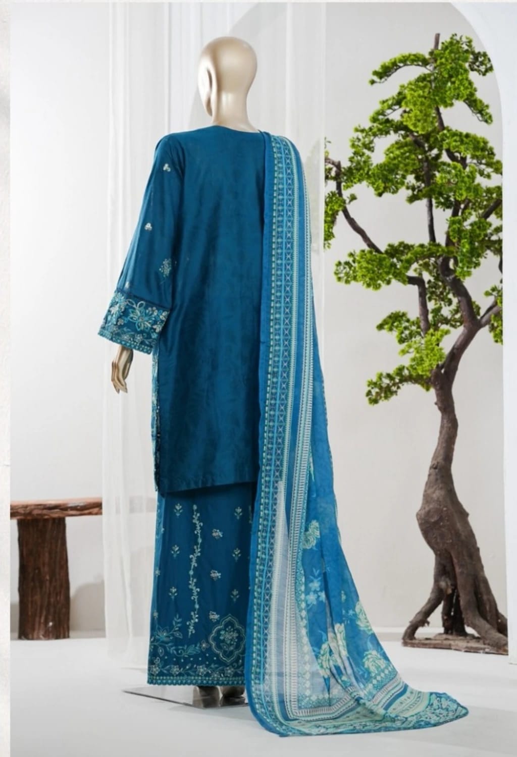 Binsaeed Jacquard Blue 3pc Embroidered D9