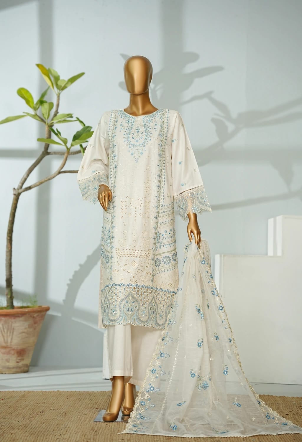 Bin saeed Stithed Plain Cotton 3pc (D 2533-O)