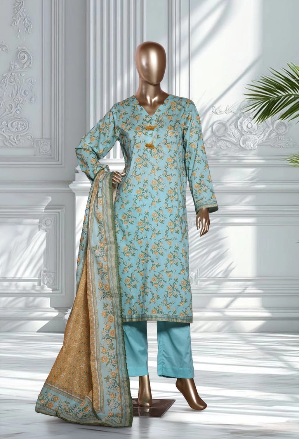 Binsaeed Lawn Printed 3pc (LSM054)