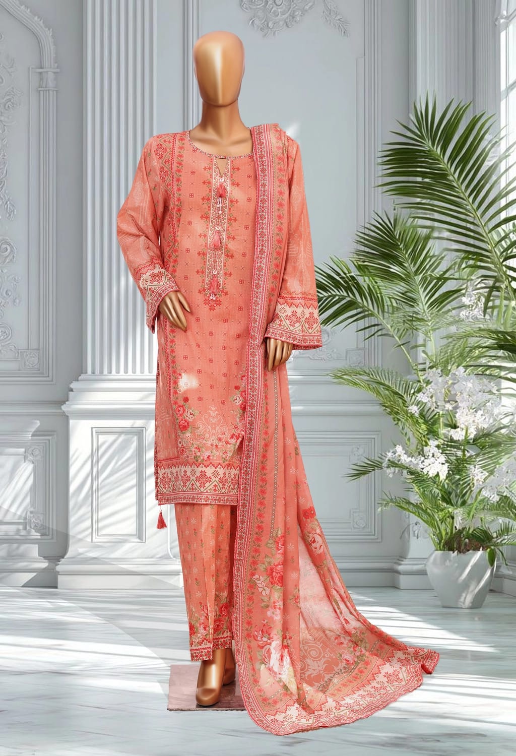Binsaeed Lawn Printed 3pc (LSM063)