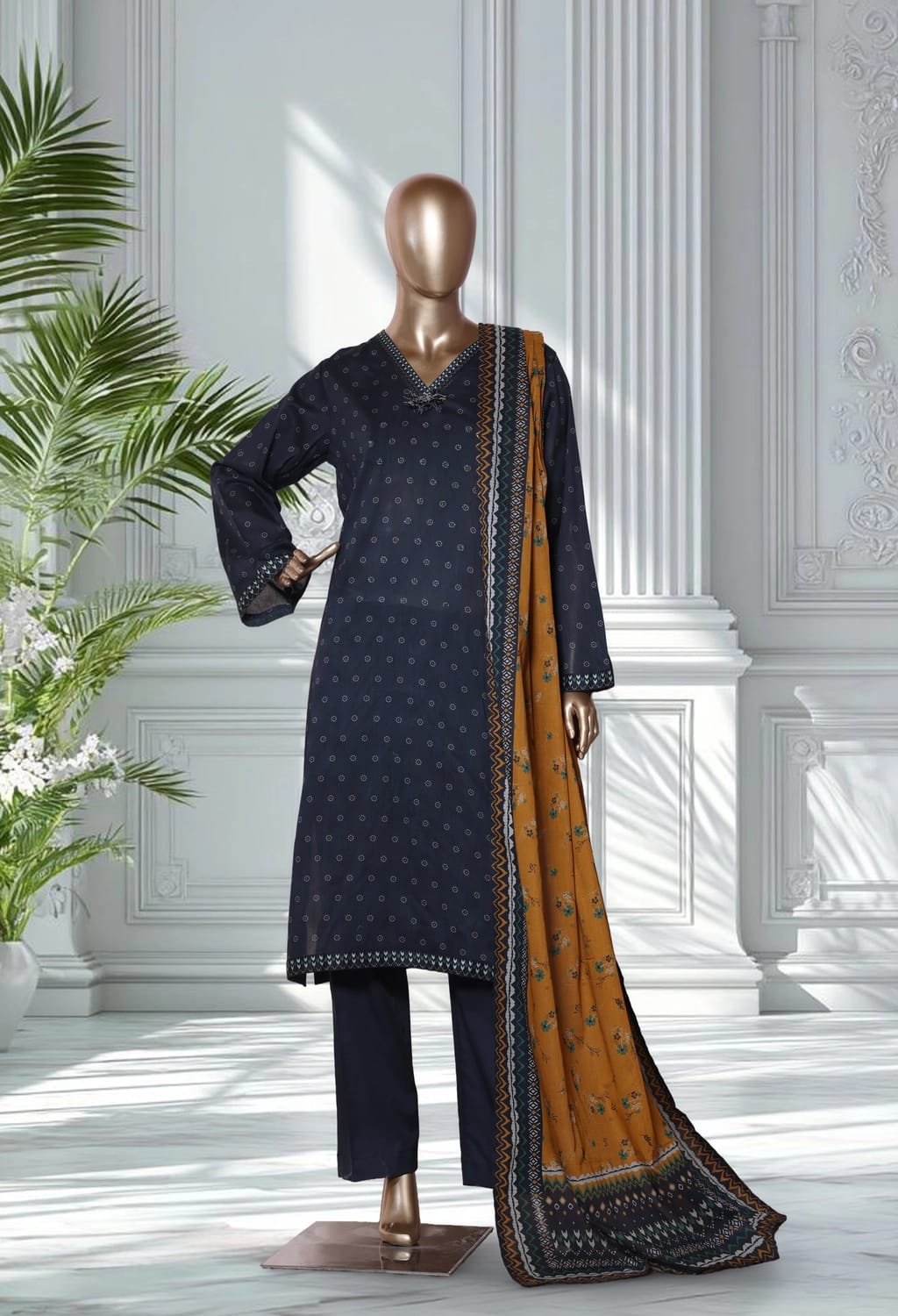 Binsaeed Lawn Printed 3pc (LSM069)