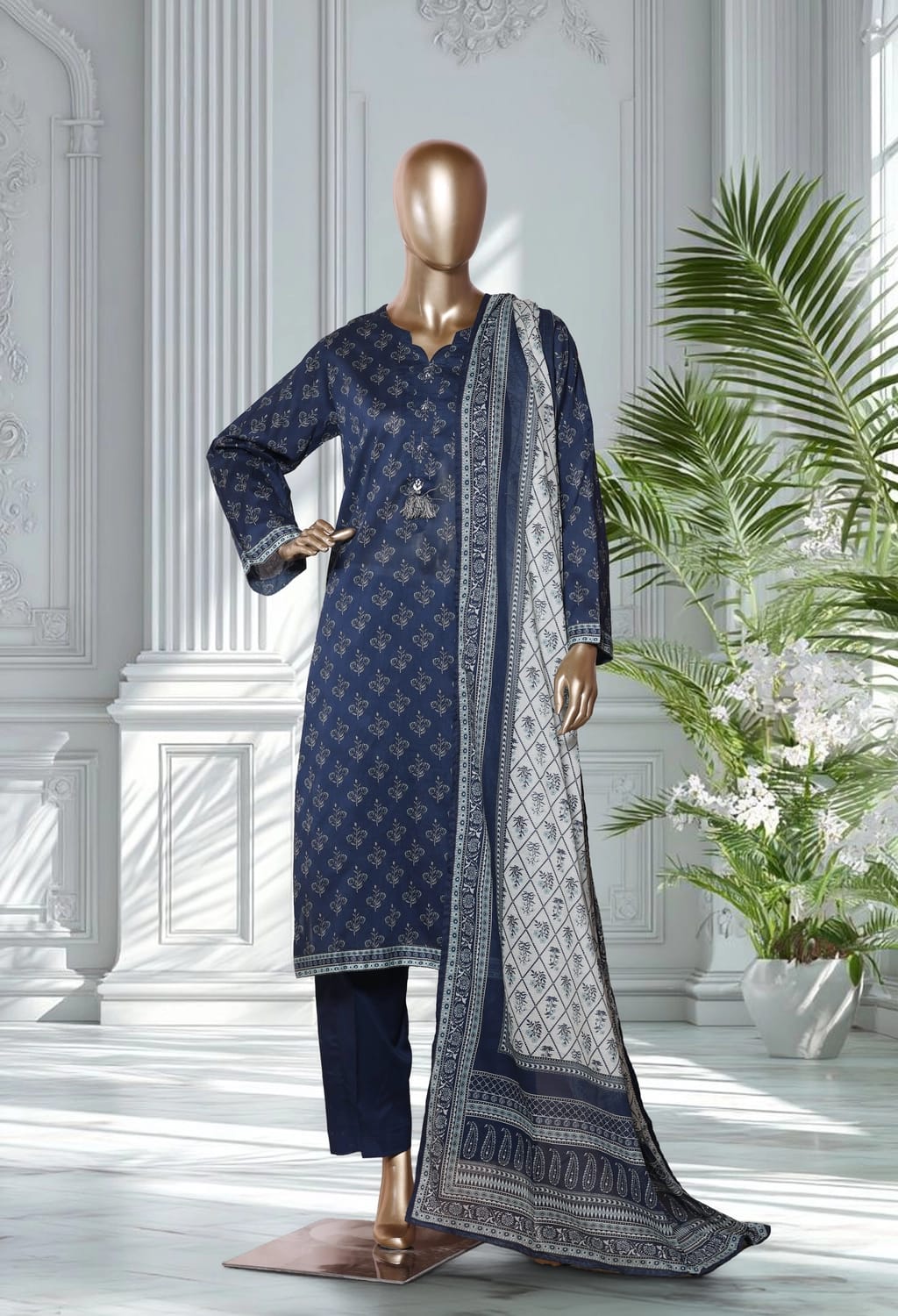 Binsaeed Lawn Printed 3pc (LSM075)