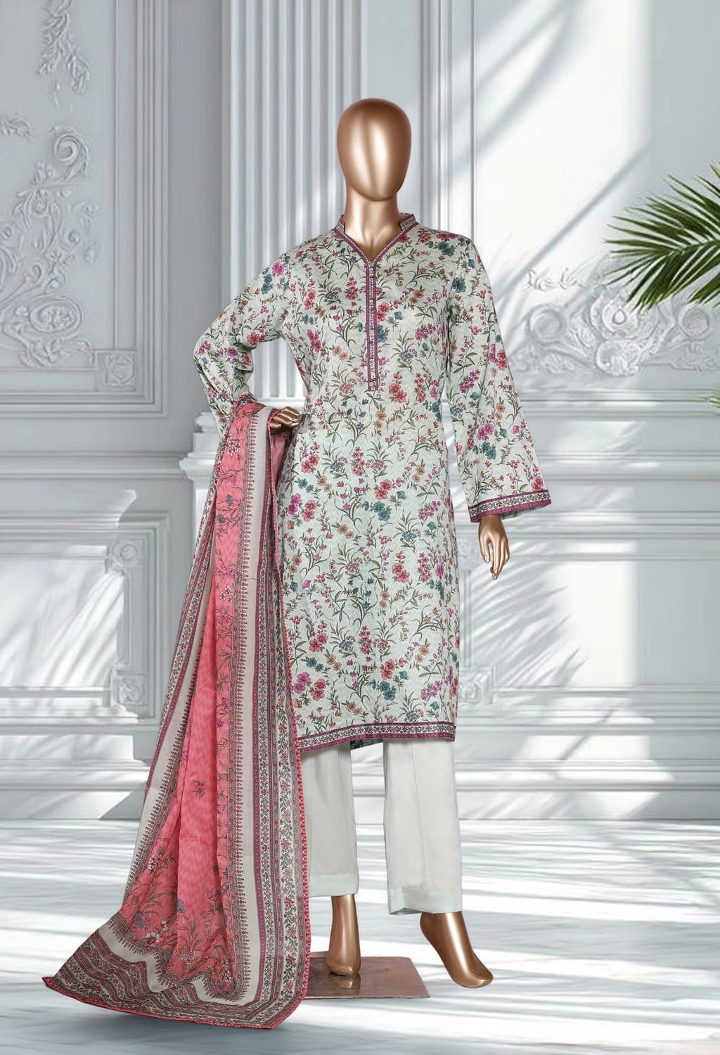 Binsaeed Lawn Printed 3pc (LSM077)