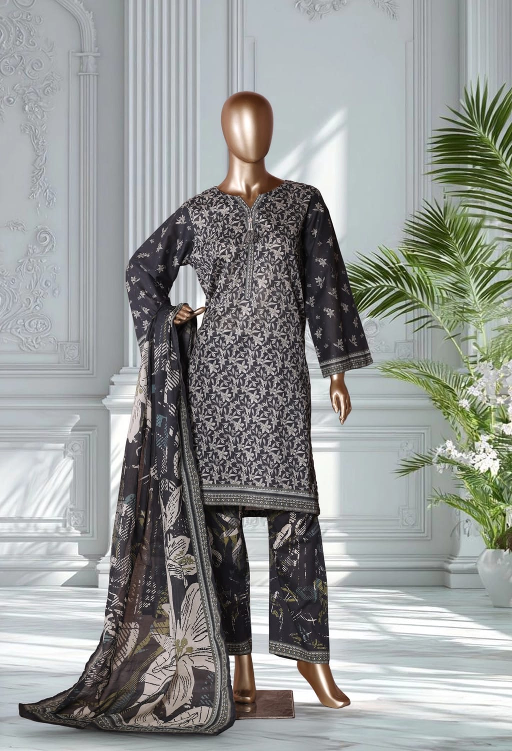 Binsaeed Lawn Printed 3pc (LSM092)