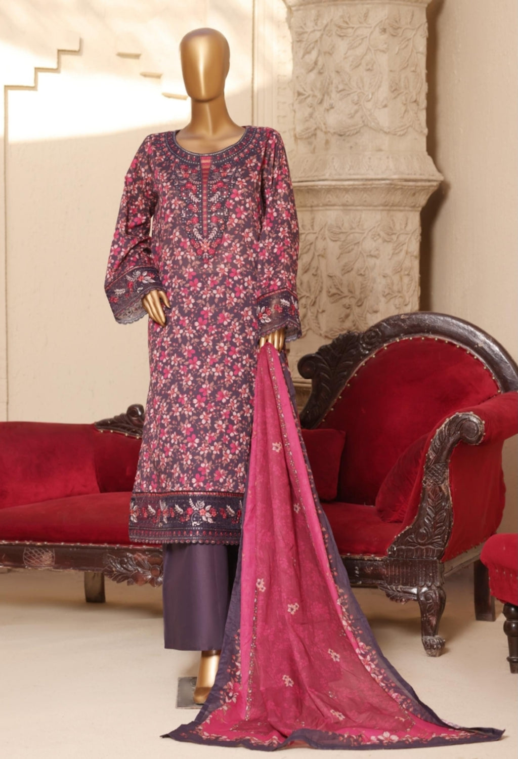 BIN SAEED EXCLUSIVE EMBROIDERED 3PC LSM 0348