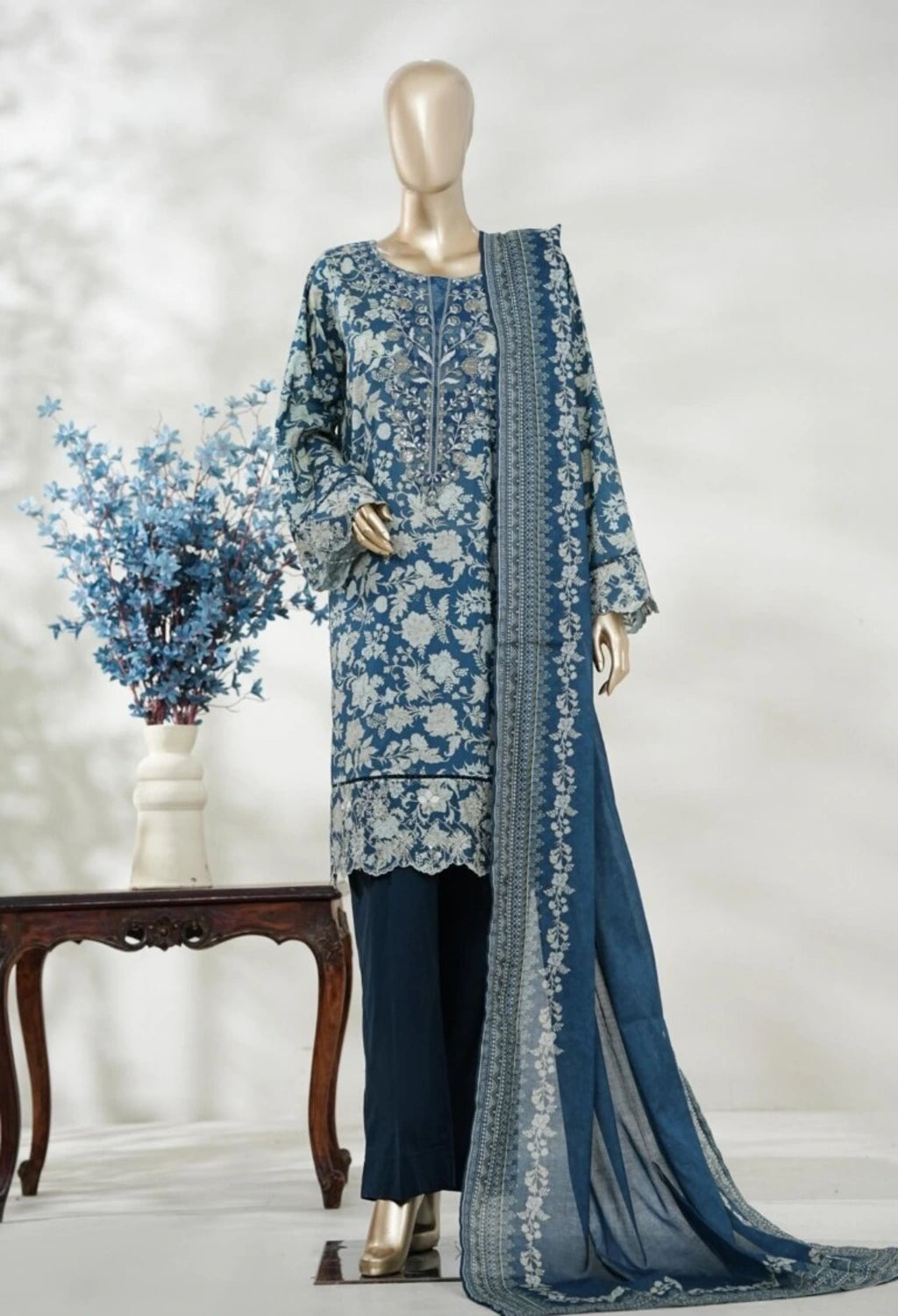 Bin Saeed Short Length Embroidered Shirt With Flapper Style Trouser D1