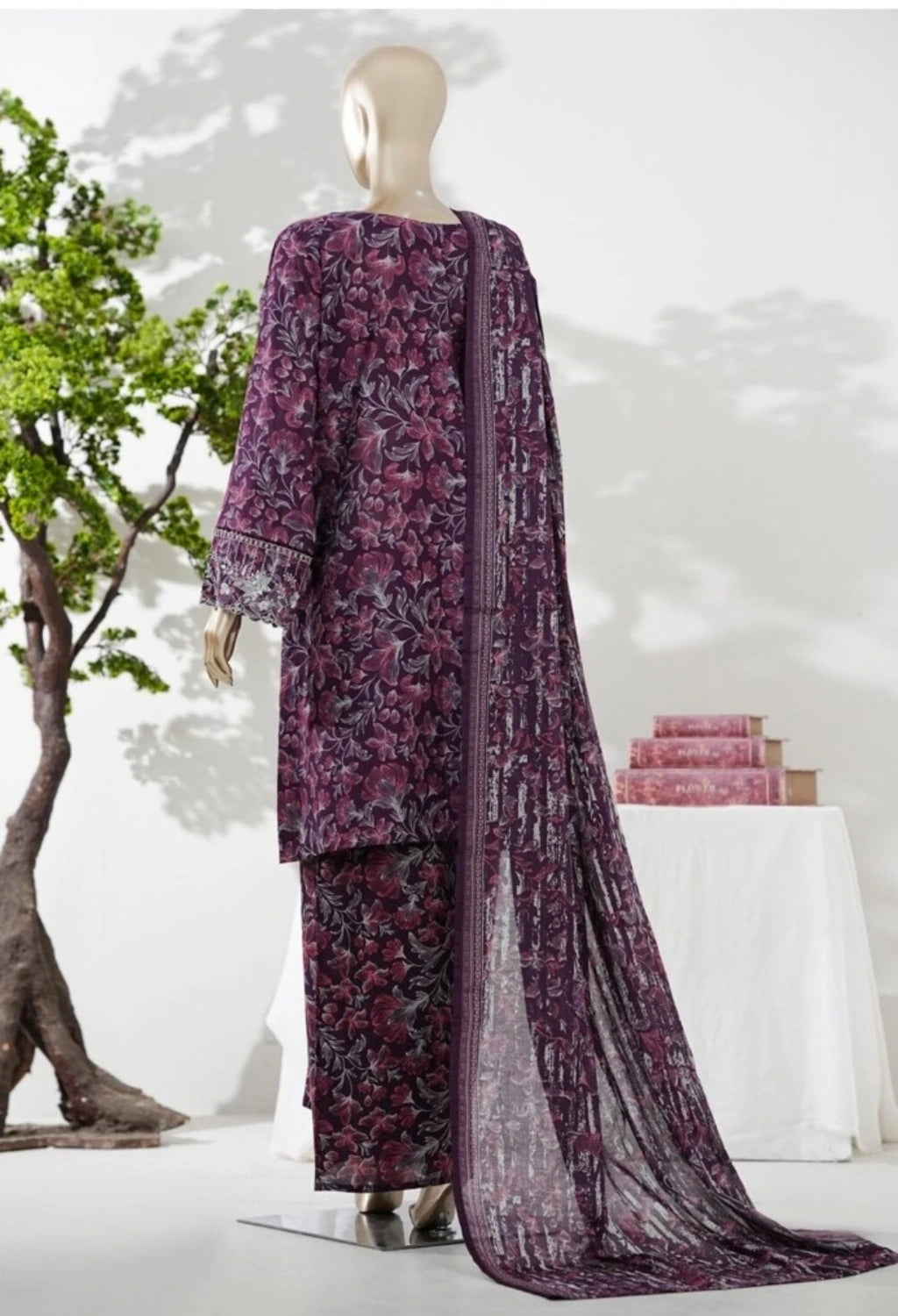 Bin Saeed Short Length Embroidered Shirt With Flapper Style Trouser D2