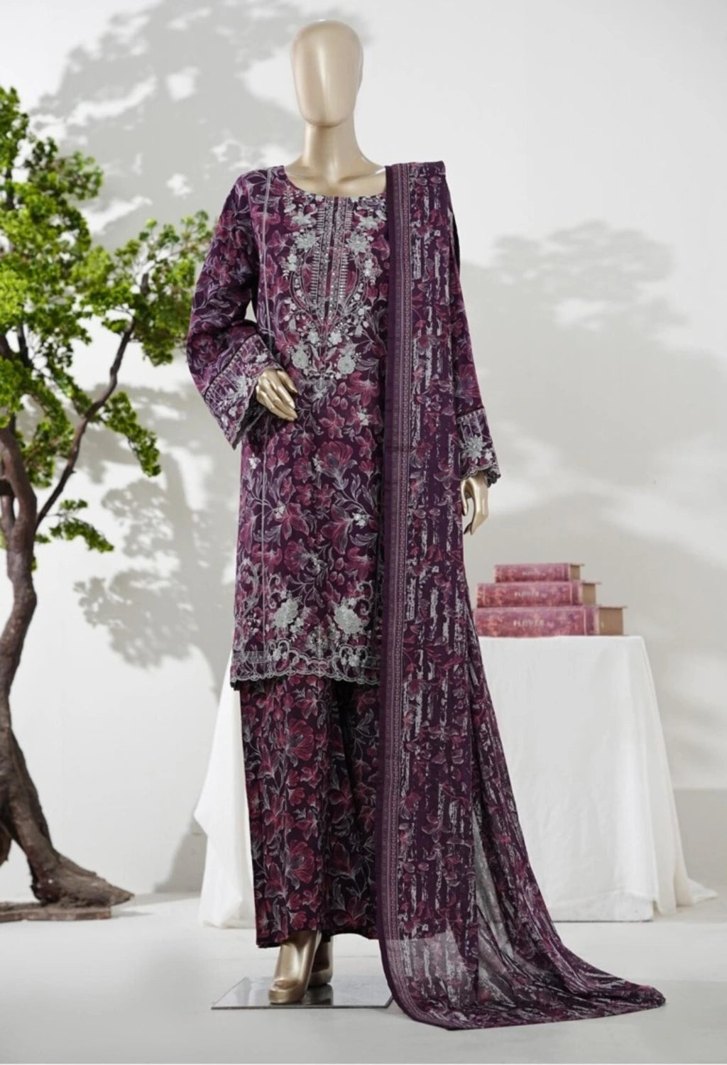 Bin Saeed Short Length Embroidered Shirt With Flapper Style Trouser D2
