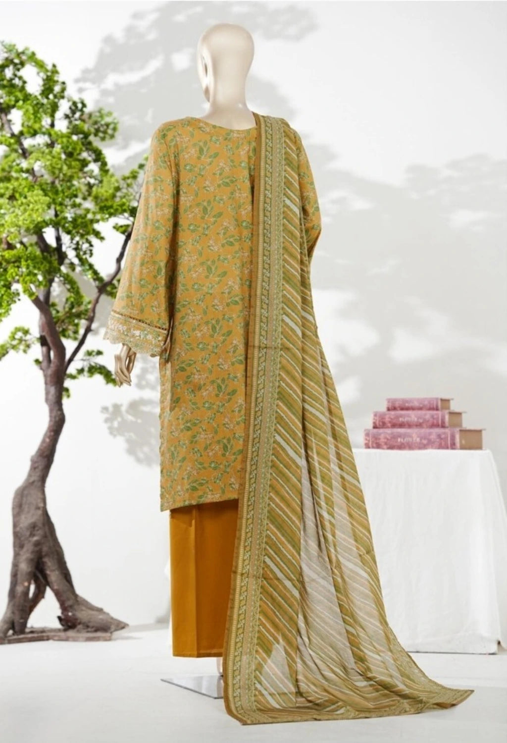 Bin Saeed Short Length Embroidered Shirt With Flapper Style Trouser D3