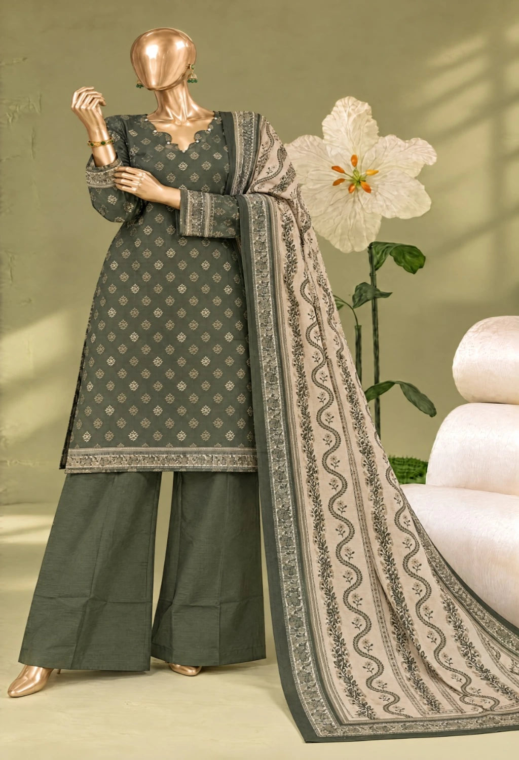 Bin Saeed Printed Khaddar Three Piece