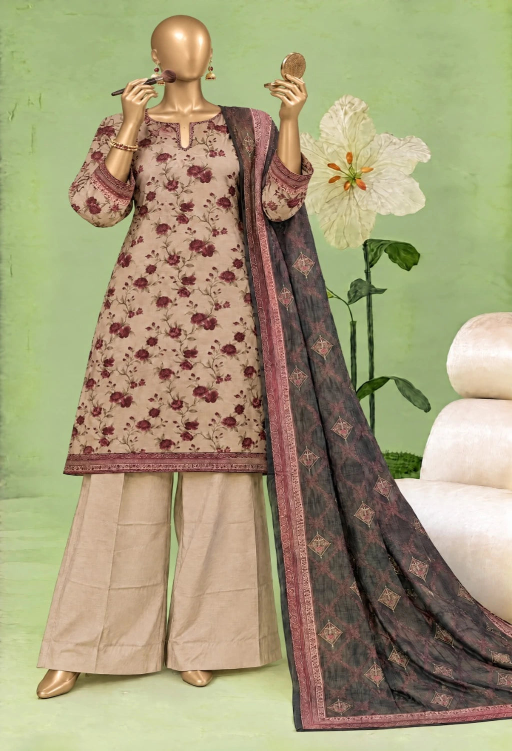 Bin Saeed Printed Khaddar Three Piece