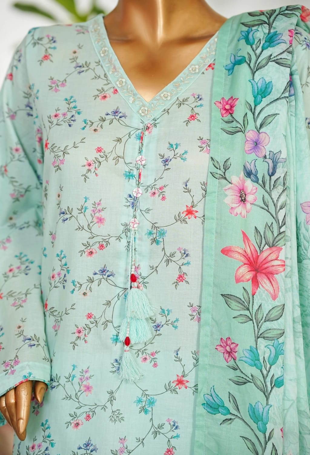 Binsaeed Stitched Ferozi Printed Lawn 3pc(LSM008)