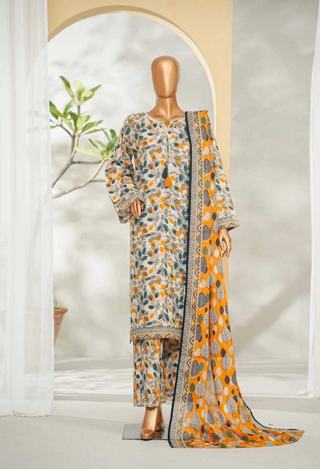 Binsaeed Stitched Multicolor Printed Lawn 3pc (LSM039)