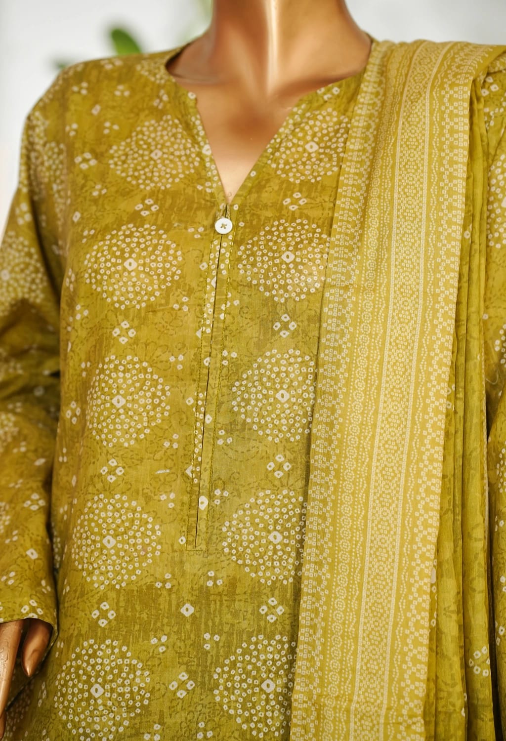 Binsaeed Stitched Green Printed Lawn 3pc (LSM012)