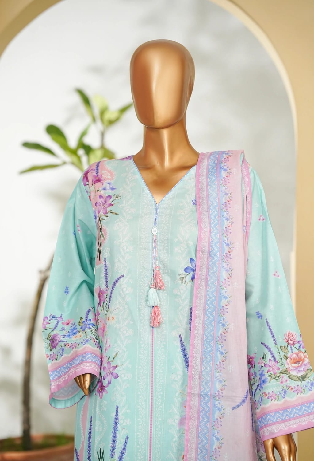 Binsaeed Stitched Ferozi Printed Lawn 3pc (LSM022)
