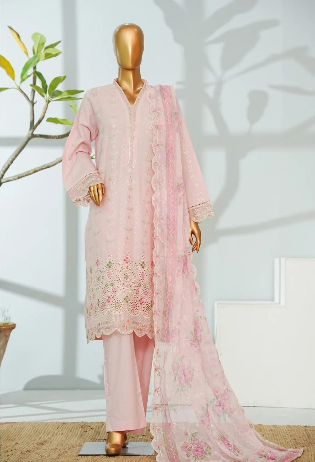 BinsaeedLawn Embroided 3pc (D-51-A)