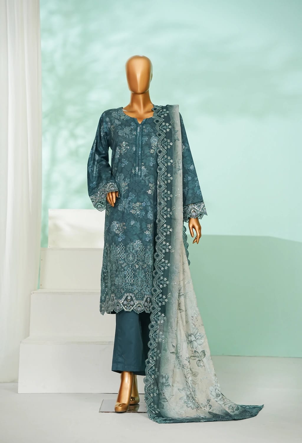 Binsaeed Lawn Embroided 3pc (Wc076)