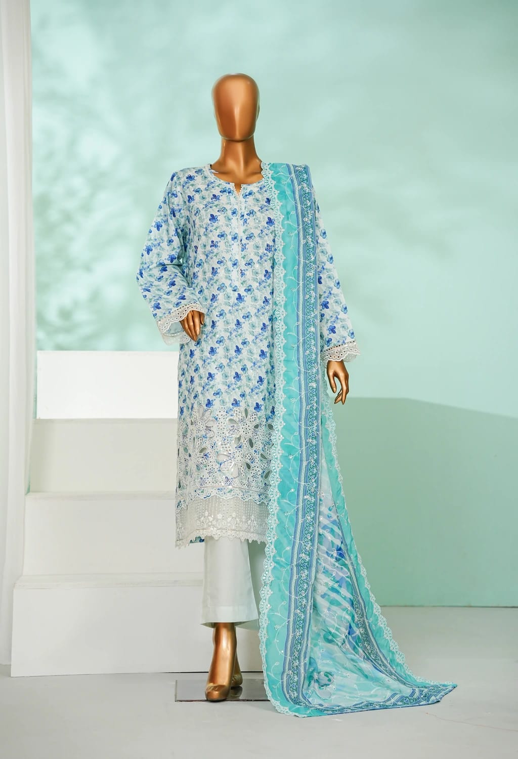 Binsaeed Lawn Embroided 3pc (Wc086)