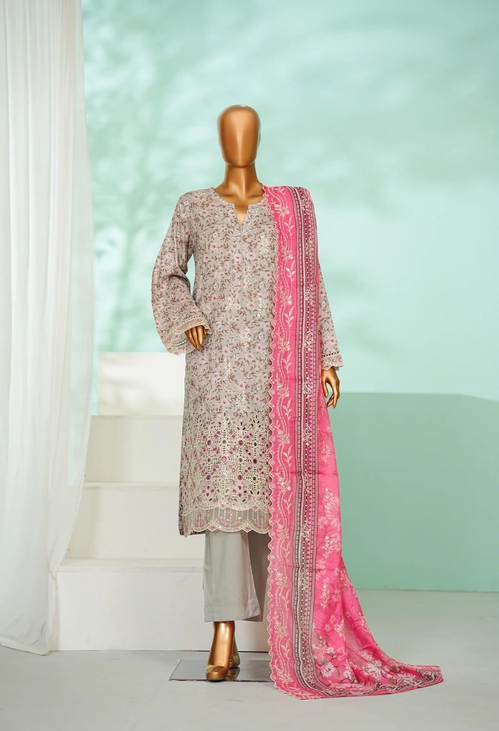 Binsaeed Lawn Embroided 3pc (Wc088)