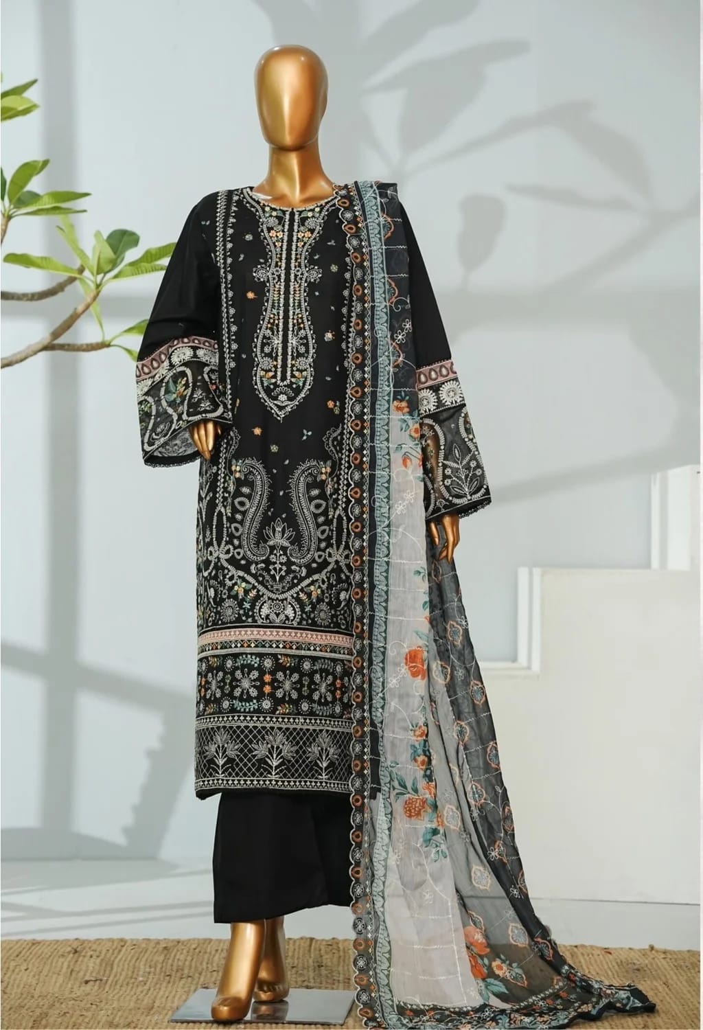 BinsaeedLawn Embroided 3pc (D-66-B)