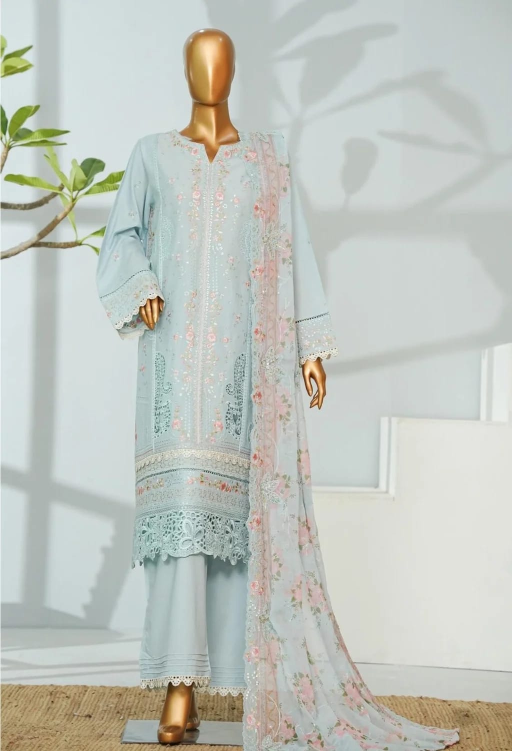 BinsaeedLawn Embroided 3pc (D-50-A)