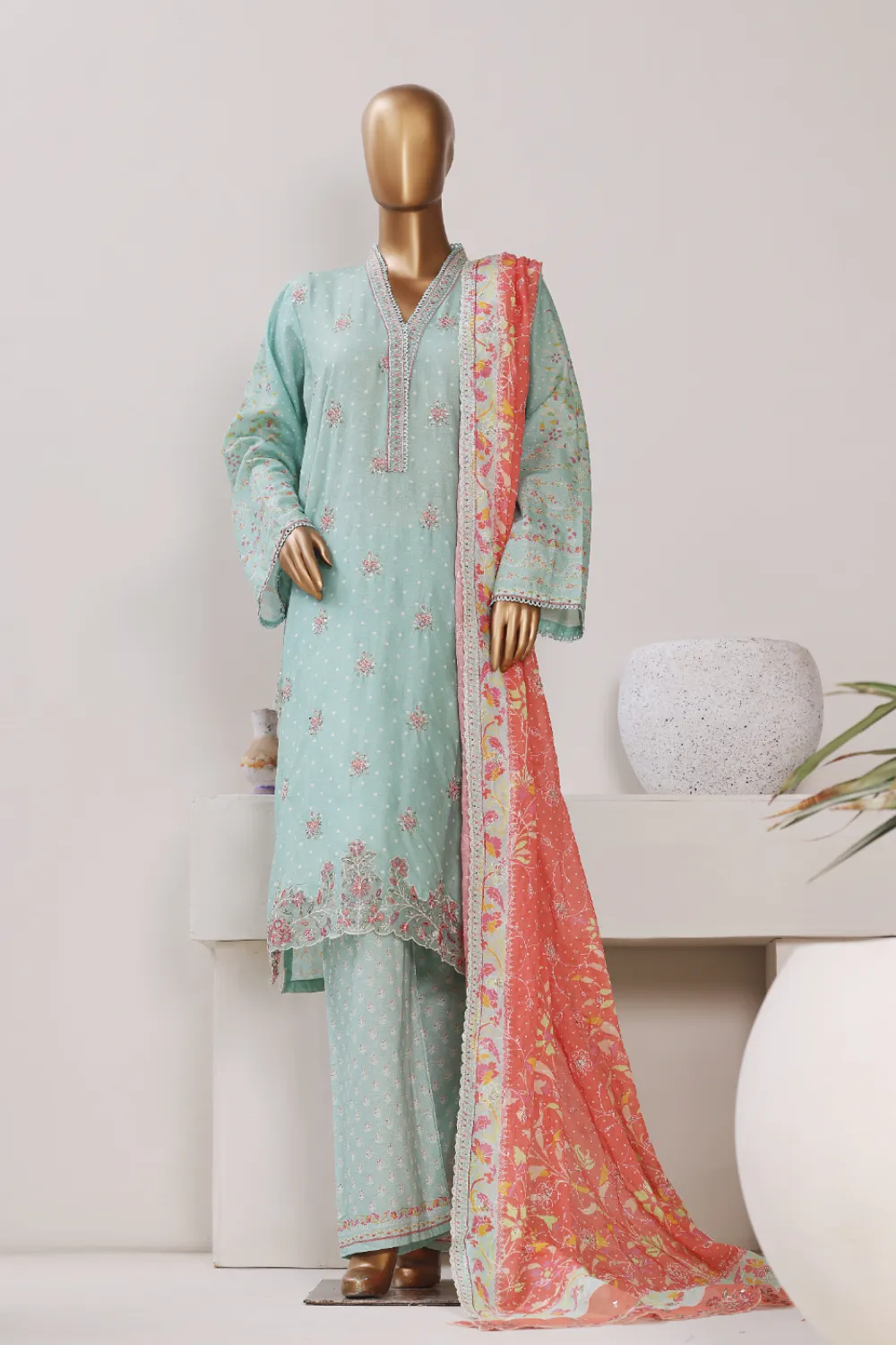 Binsaeed Stitched Embroidered Lawn Black 3pc (SM035BED)