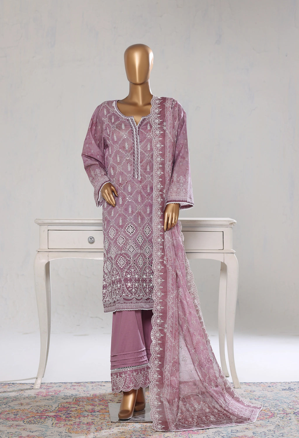 Binsaeed Stitched Purple Embroidered Lawn 3pc (NSM 0232-AED)