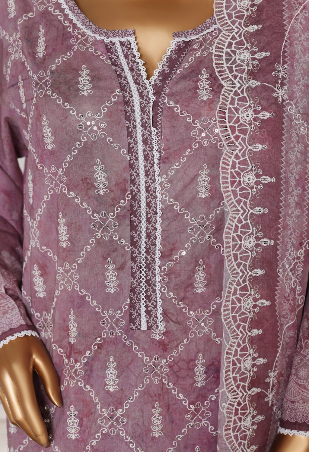 Binsaeed Stitched Purple Embroidered Lawn 3pc (NSM 0232-AED)