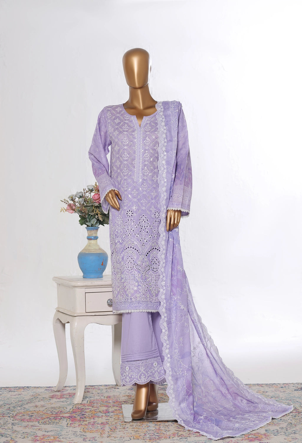 Binsaeed Stitched Purple Embroidered Lawn 3pc (NSM 0228-BED)