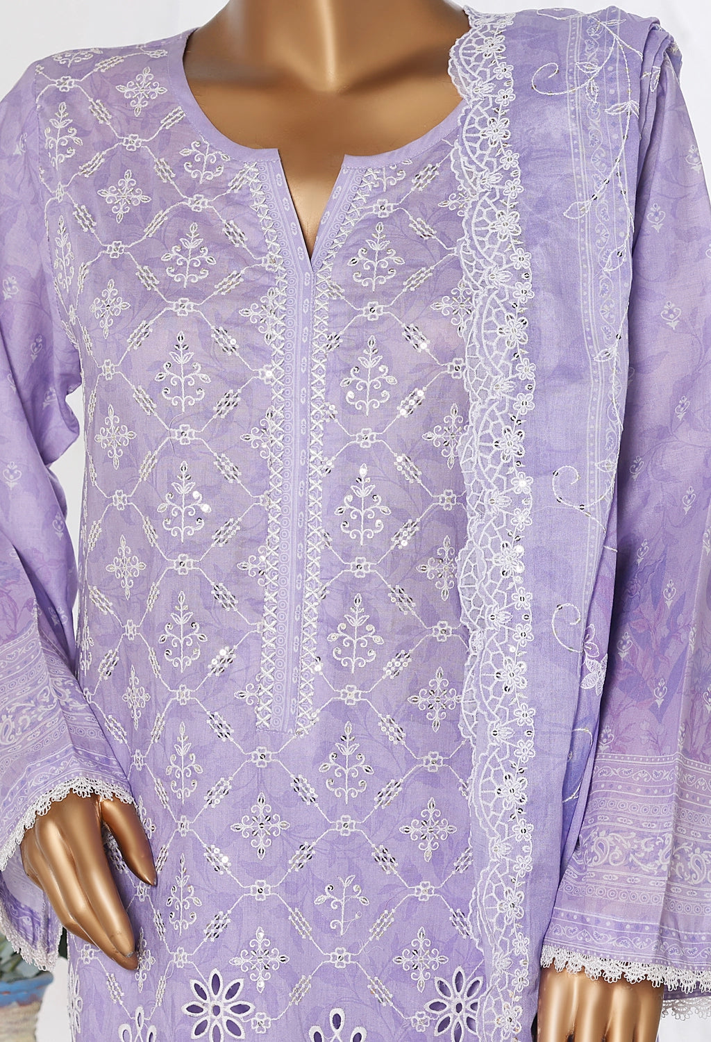 Binsaeed Stitched Purple Embroidered Lawn 3pc (NSM 0228-BED)