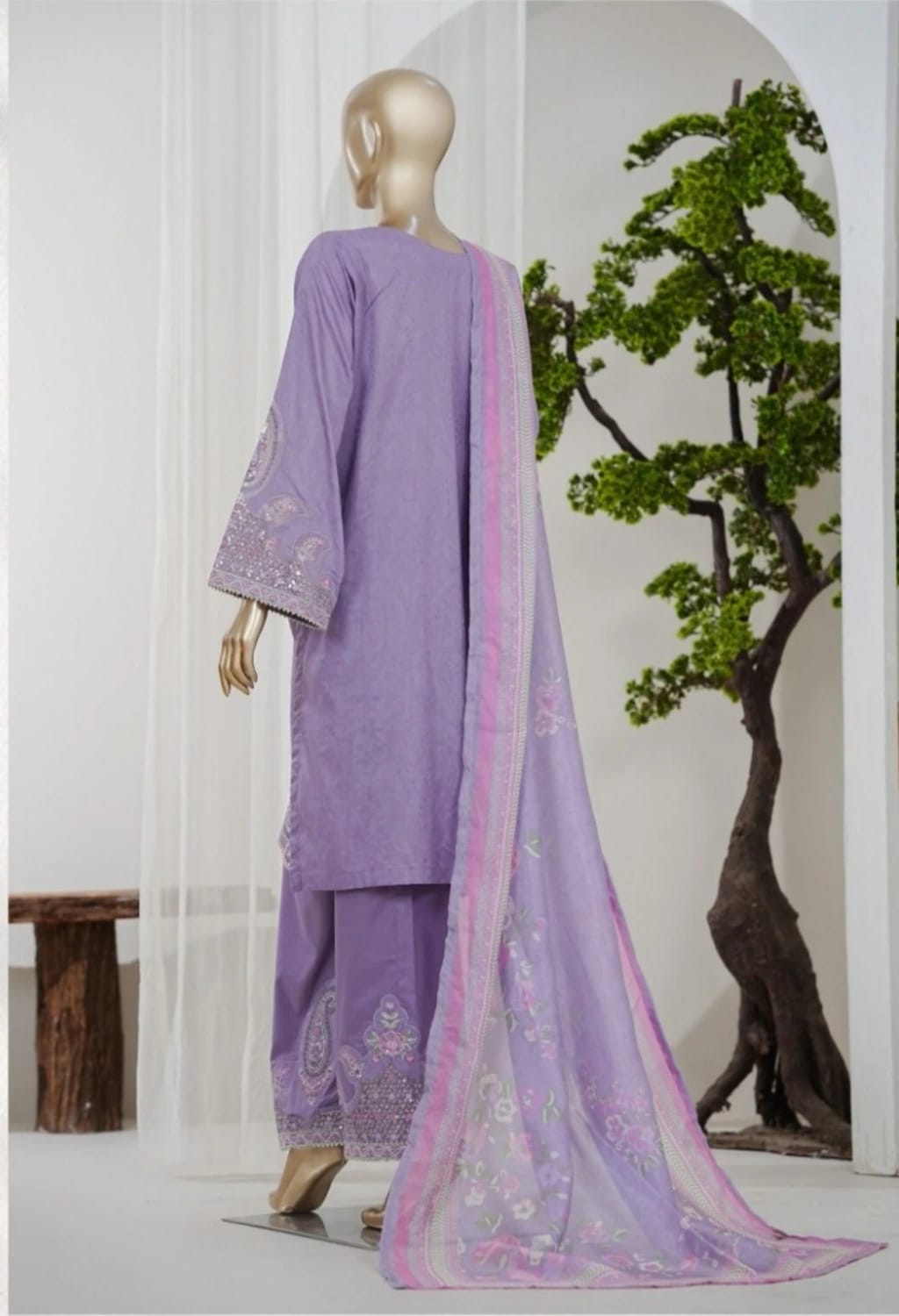 Binsaeed Jacquard Purple 3pc Embroidered D4