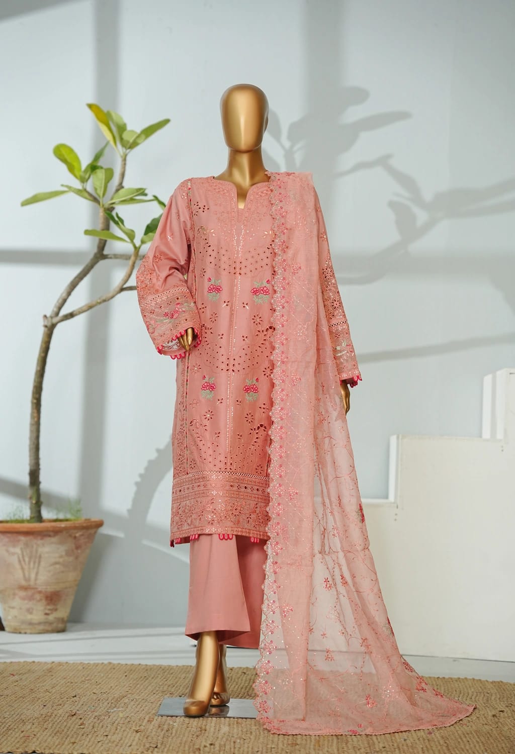 Bin saeed Stithed Plain Cotton 3pc(D 011-B)