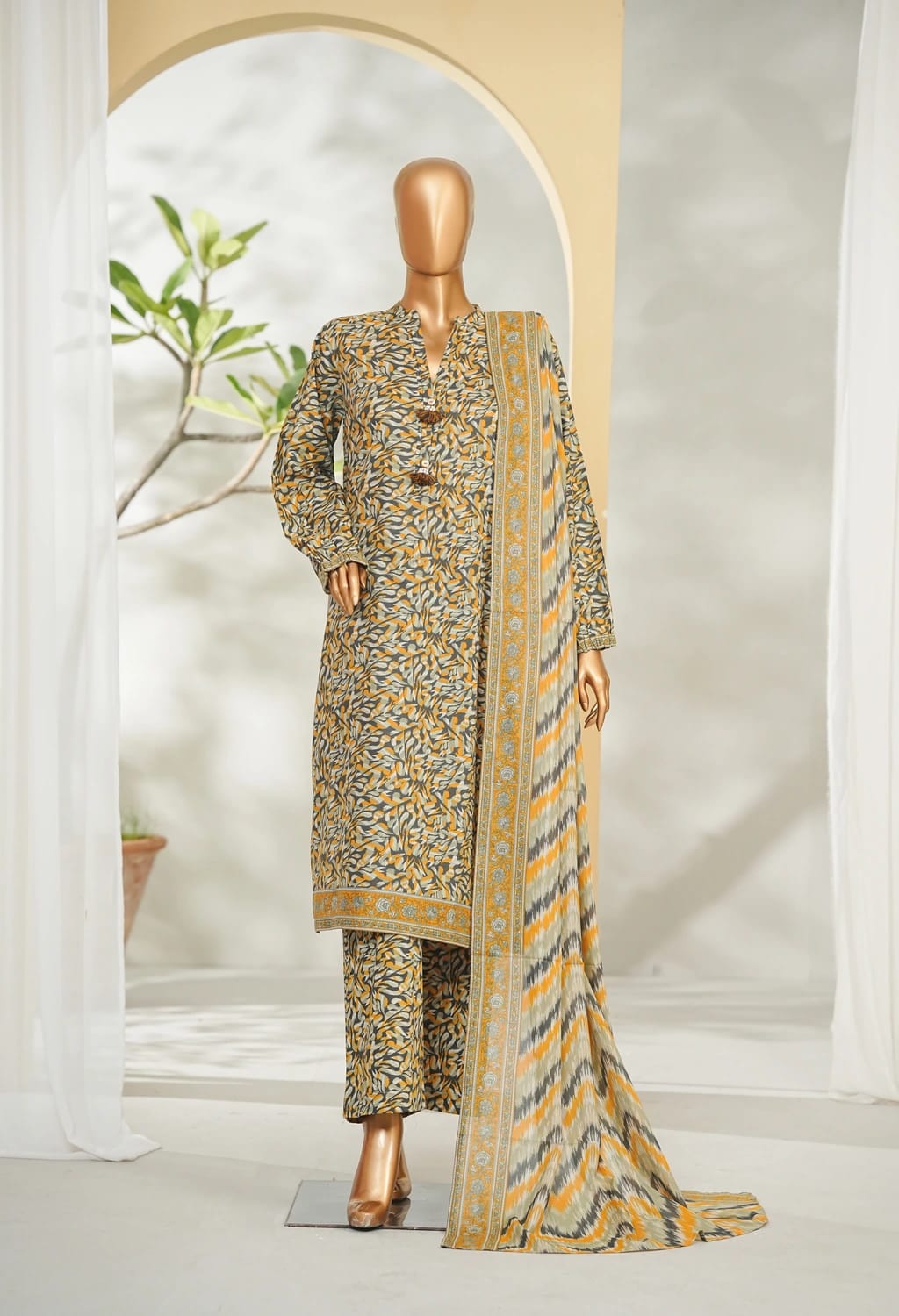 Binsaeed Stitched Multicolor Printed Lawn 3pc (LSM044)