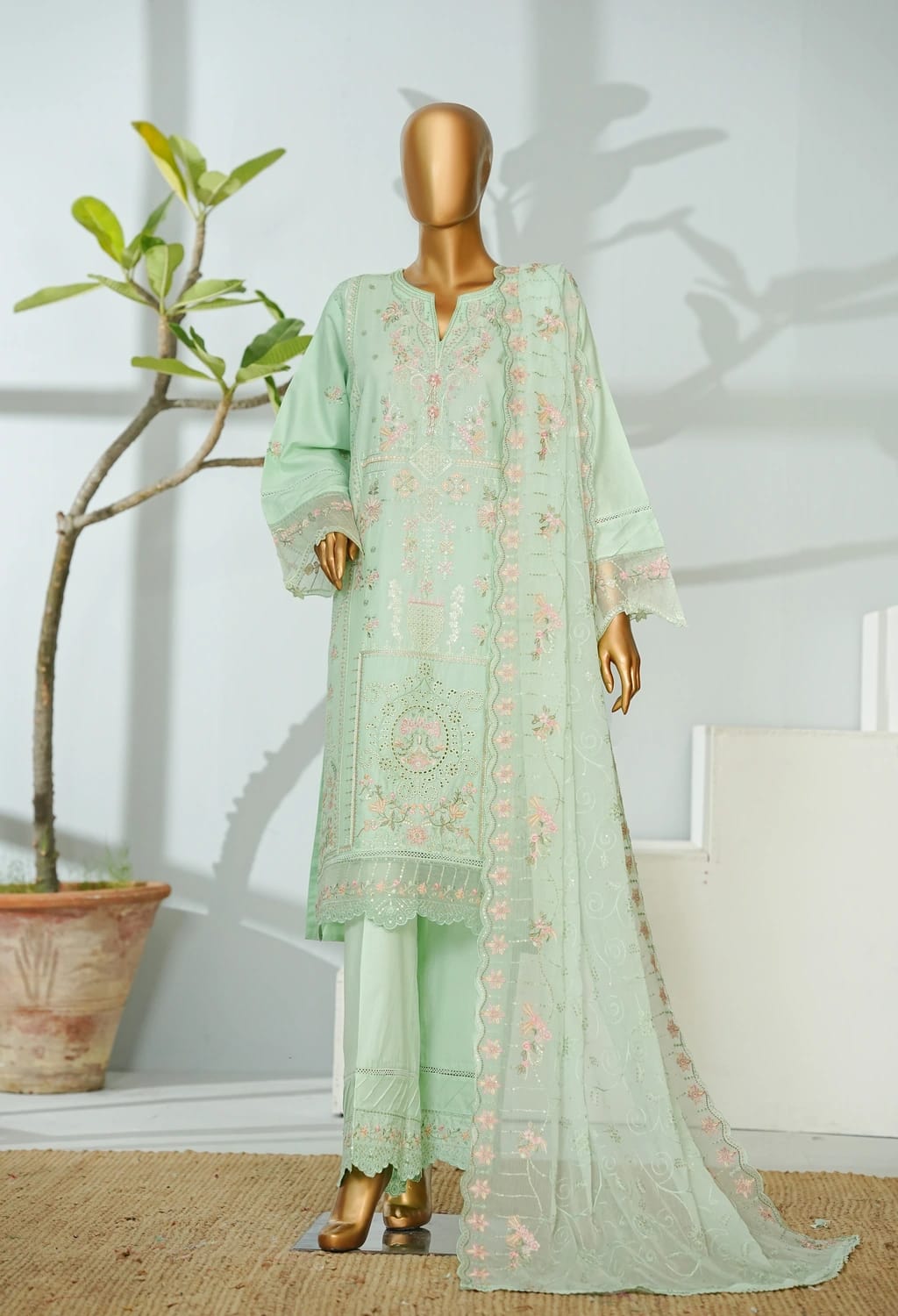 Bin saeed Stithed Plain Cotton 3pc (D 024-O)