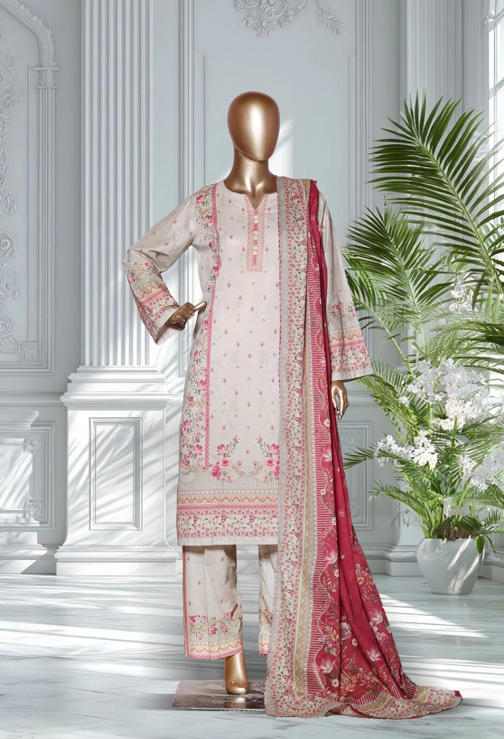 Binsaeed Lawn Printed 3pc (LSM026)