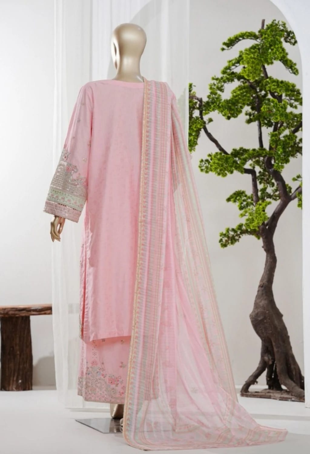 Binsaeed Jacquard Pink 3pc Embroidered D8